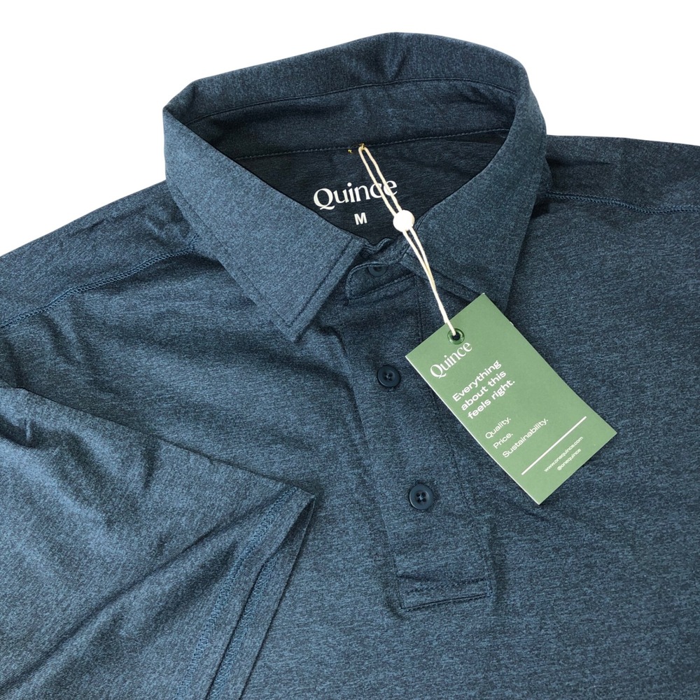 Quince Flow Knit Breeze Performance Polo Shirt Mens M Heathered Blue Stretch NEW